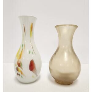 Vintage Art Glass Vase Lot – Swirl Speckled & Frosted Satin Glass Pair